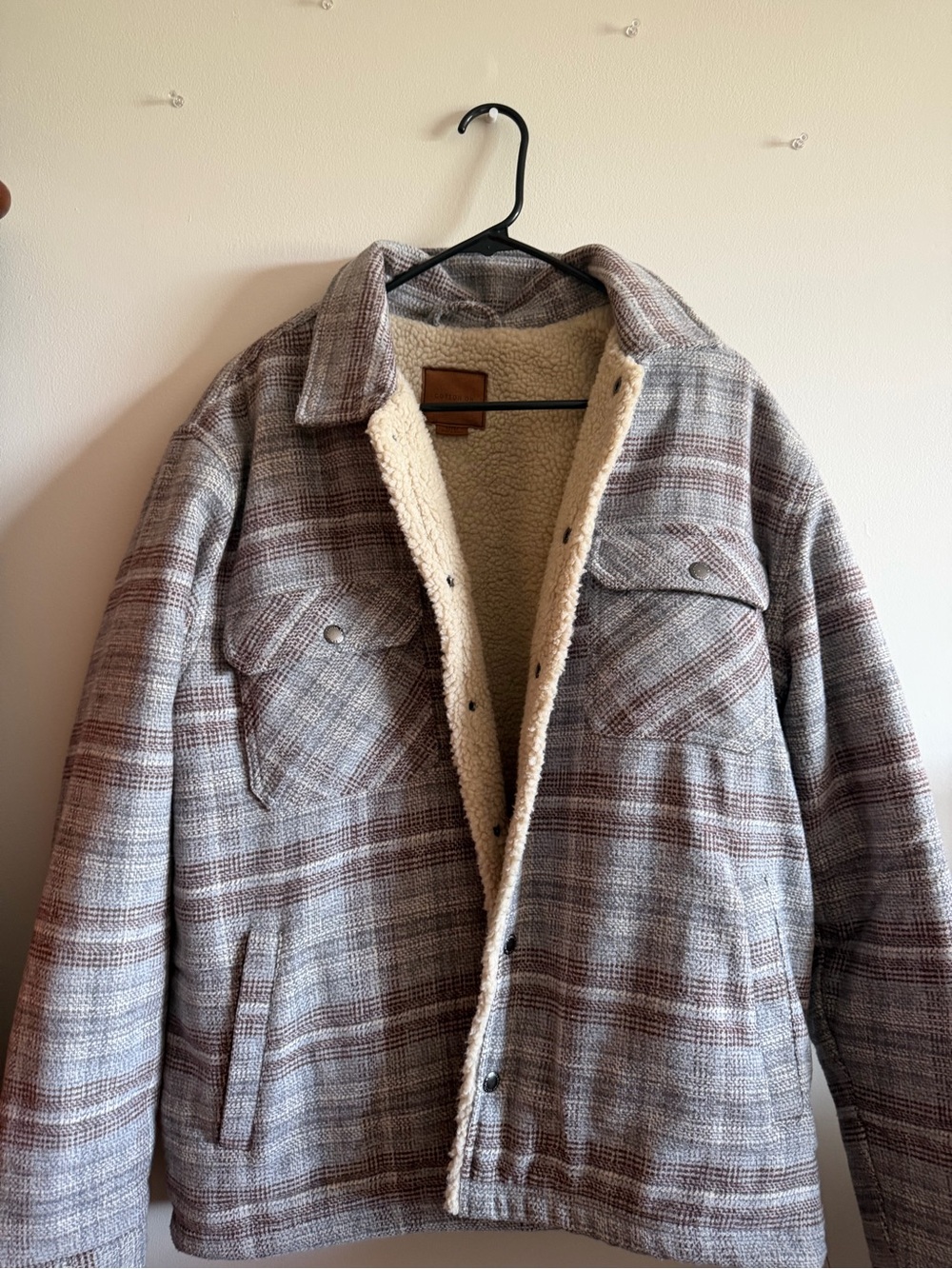 Cotton On Taupe & Cream Plaid Sherpa Jacket